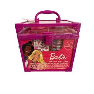 🟠Brand New Barbie Carry All Beauty Set 24 Pcs Make Up Press On Nails